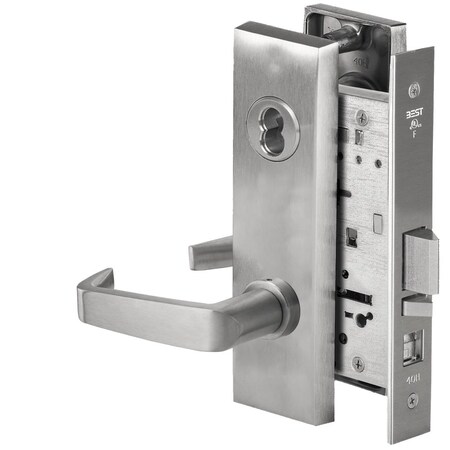 Best Grade 1 Office Mortise Lock, 15 Lever, M Escutcheon, SFIC Housing Less Core, Satin Chrome Finish, Fi 45H7A15M626